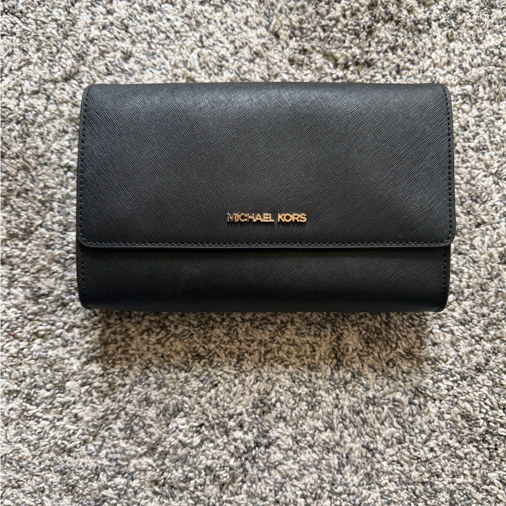 Michael Kors Black Clutch with Gold Logo
